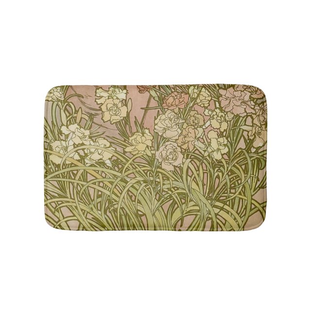 Art Nouveau Alfonse Mucha Blommor nejlikor Badrumsmatta (Framsidan)