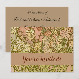 Art Nouveau Alfonse Mucha Blommor nejlikor blommor Inbjudningar