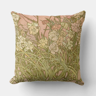 Art Nouveau Alfonse Mucha Blommor nejlikor blommor Kudde