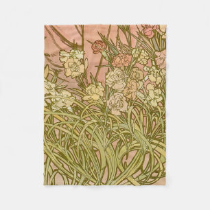 Art Nouveau Alfonse Mucha Blommor nejlikor Fleecefilt