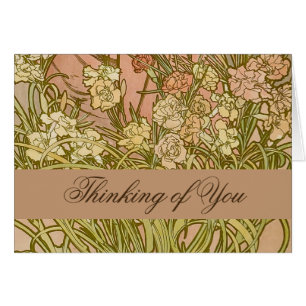 Art Nouveau Alfonse Mucha Blommor nejlikor Hälsningskort