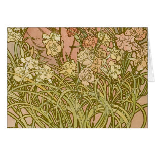 Art Nouveau Alfonse Mucha Blommor nejlikor Hälsningskort