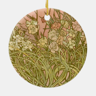 Art Nouveau Alfonse Mucha Blommor nejlikor Julgransprydnad Keramik