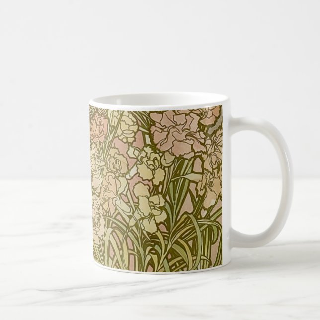 Art Nouveau Alfonse Mucha Blommor nejlikor Kaffemugg (Höger)