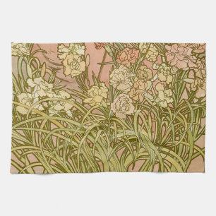 Art Nouveau Alfonse Mucha Blommor nejlikor Kökshandduk