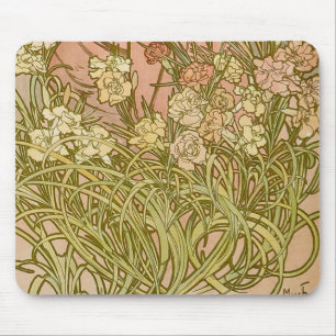 Art Nouveau Alfonse Mucha Blommor nejlikor Musmatta