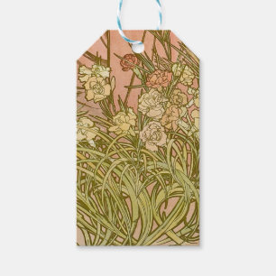Art Nouveau Alfonse Mucha Blommor nejlikor Presentetikett