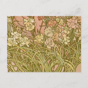Art Nouveau Alfonse Mucha Blommor nejlikor Vykort