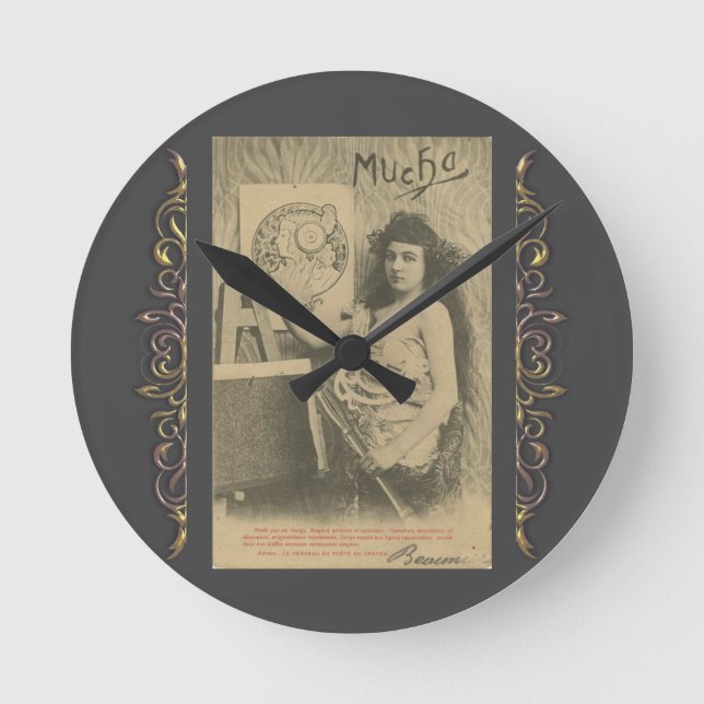 Art nouveau Alphonse mucha-bilmodell Rund Klocka (Framsida)