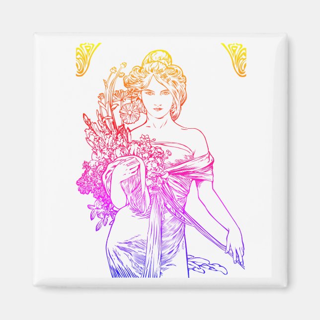Art nouveau Alphonse Mucha, blommor Magnet (Framsidan)
