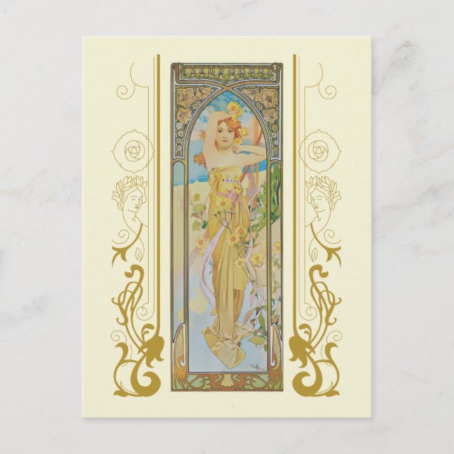 Art nouveau Alphonse Mucha, dagens ljusstyrka Inbjudan Vykort (Framsida)