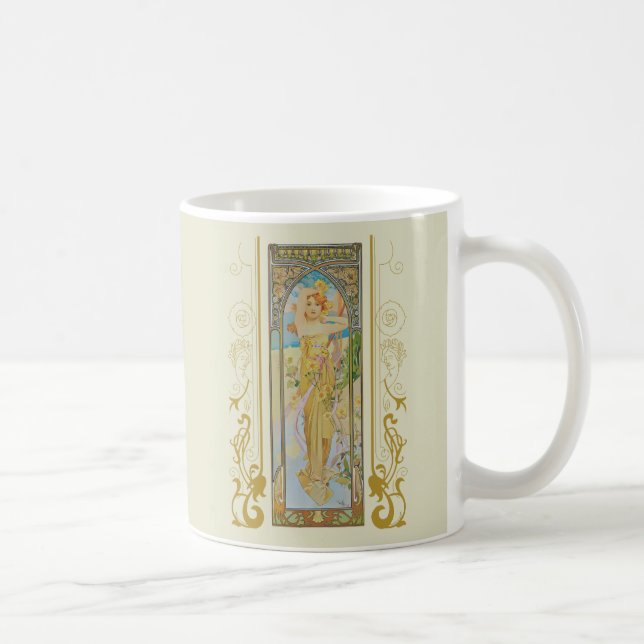 Art nouveau Alphonse Mucha - Dagens ljusstyrka Kaffemugg (Höger)