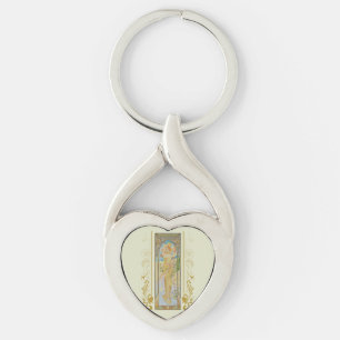Art nouveau Alphonse Mucha - Dagens ljusstyrka Twisted Heart Silverfärgad Nyckelring