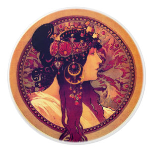Art nouveau Alphonse Mucha Donna elegant kvinna Knopp