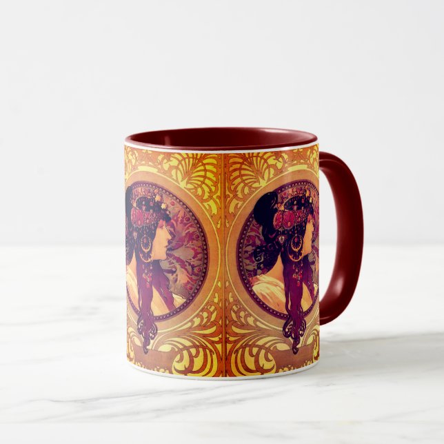Art nouveau Alphonse Mucha Donna elegant kvinna Mugg (Framsida höger)