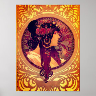 Art nouveau Alphonse Mucha Donna elegant kvinna Poster