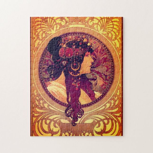 Art nouveau Alphonse Mucha Donna elegant kvinna Pussel (Vertikal)