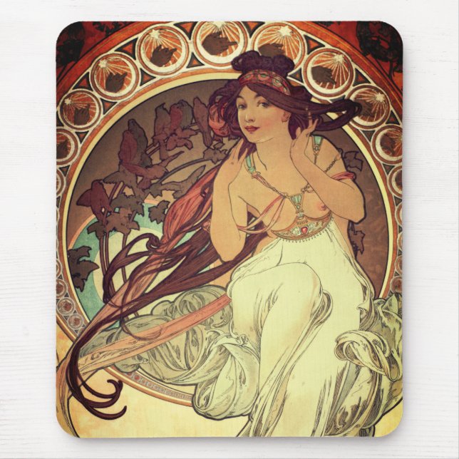 Art nouveau Alphonse Mucha elegant vintage kvinna  Musmatta (Framsidan)