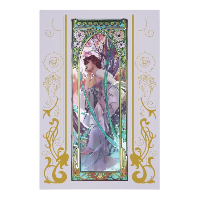 Art nouveau Alphonse Mucha Evening Contemplation Fototryck (Framsidan)