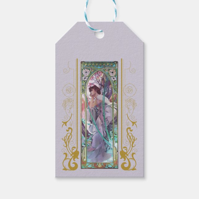 Art nouveau Alphonse Mucha Evening Contemplation Presentetikett (Framsidan)