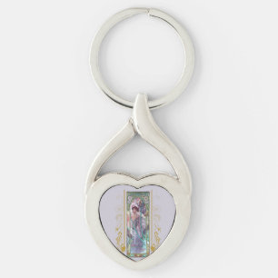 Art nouveau Alphonse Mucha Evening Contemplation Twisted Heart Silverfärgad Nyckelring