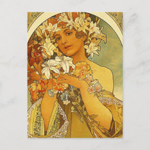 art nouveau Alphonse Mucha Flower-kort Vykort