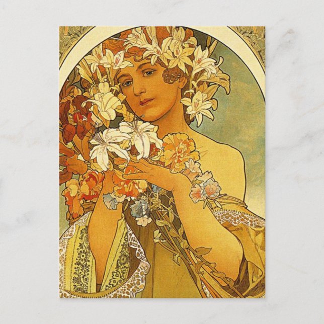 art nouveau Alphonse Mucha Flower-kort Vykort (Framsida)