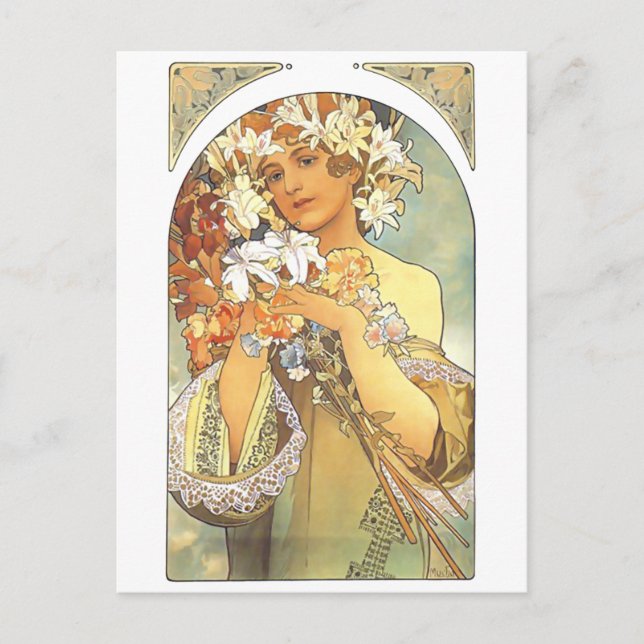 Art nouveau - Alphonse Mucha "Flower" Vykort (Framsida)