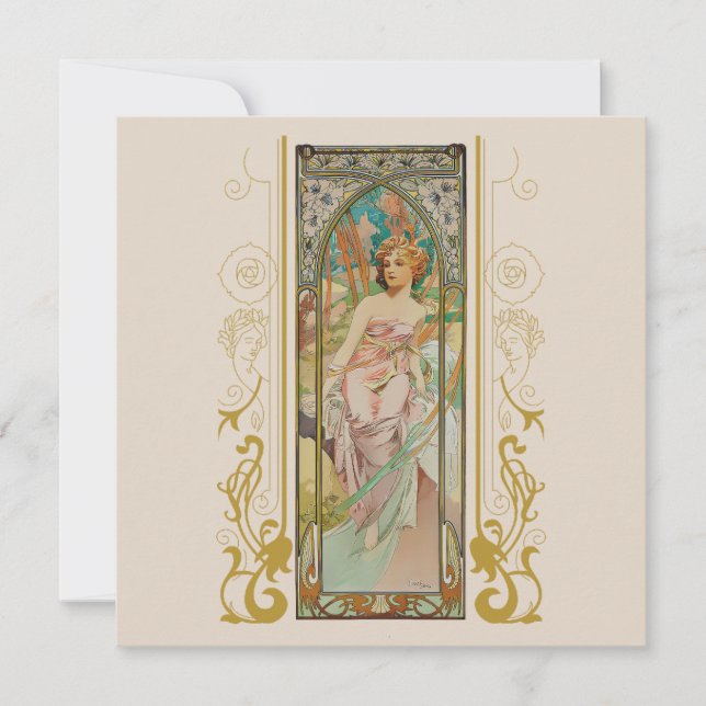 Art nouveau Alphonse Mucha för alla tillfälle Inbjudningar (Framsida)
