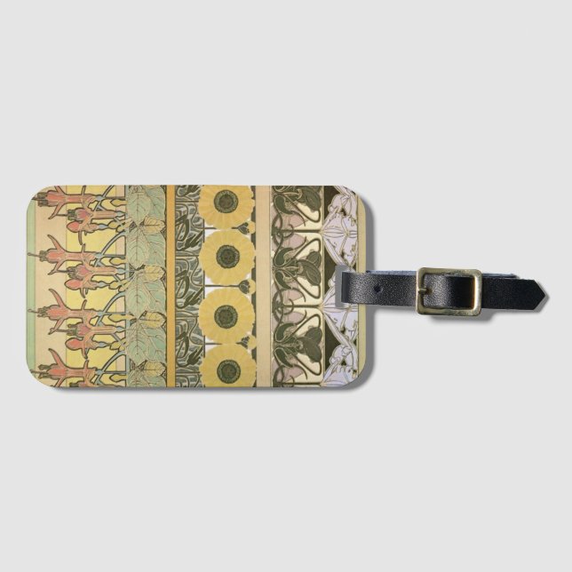 Art nouveau alphonse mucha fuschia solros flora bagagebricka (Framsida horisontal)