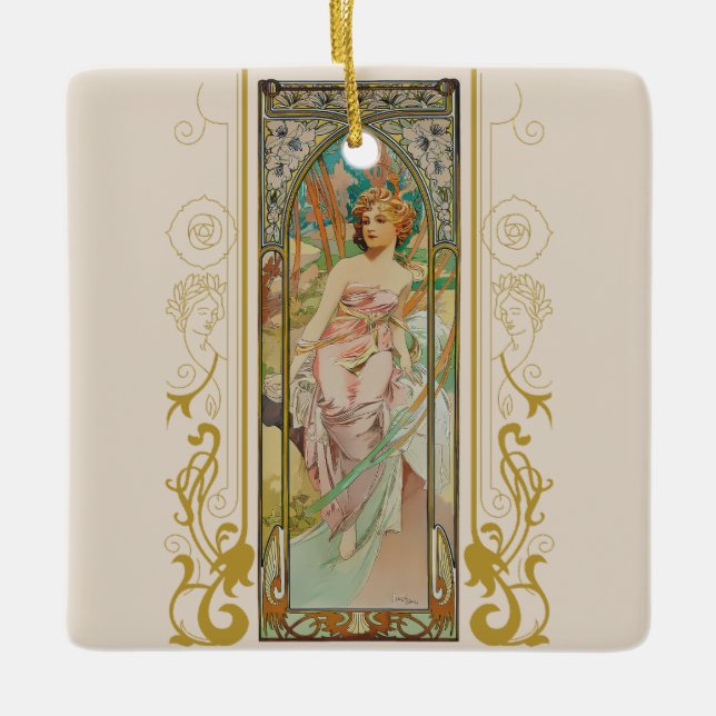 Art nouveau Alphonse Mucha - God morgon Awakening Julgransprydnad Keramik (Framsida)
