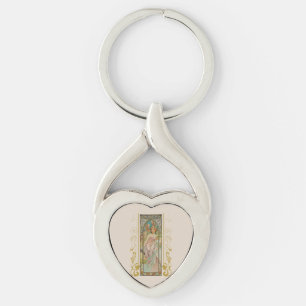 Art nouveau Alphonse Mucha - God morgon Awakening Twisted Heart Silverfärgad Nyckelring