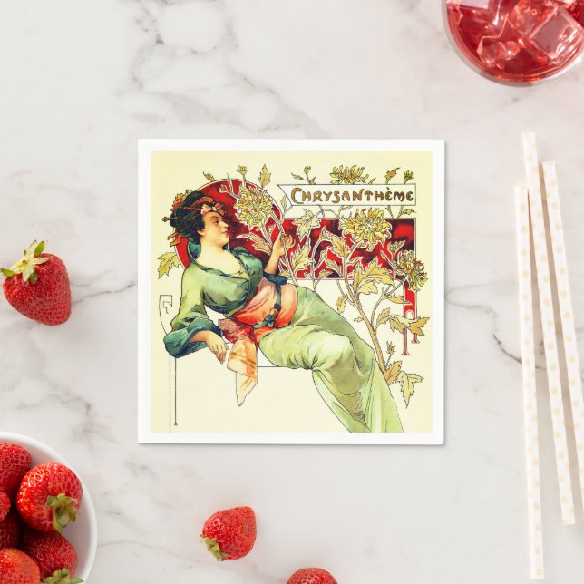 Art nouveau Alphonse Mucha Krysantemum höst  Pappersservett (Insitu)