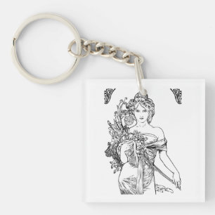 Art nouveau Alphonse Mucha-kvinna med blommor