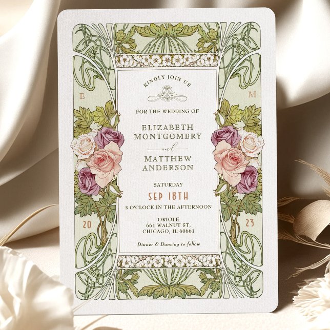 Art nouveau Alphonse Mucha Mauve Dusty Ro Inbjudningar (Skapare uppladdad)