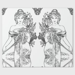 Art nouveau Alphonse Mucha omsluter pappert Presentpapper