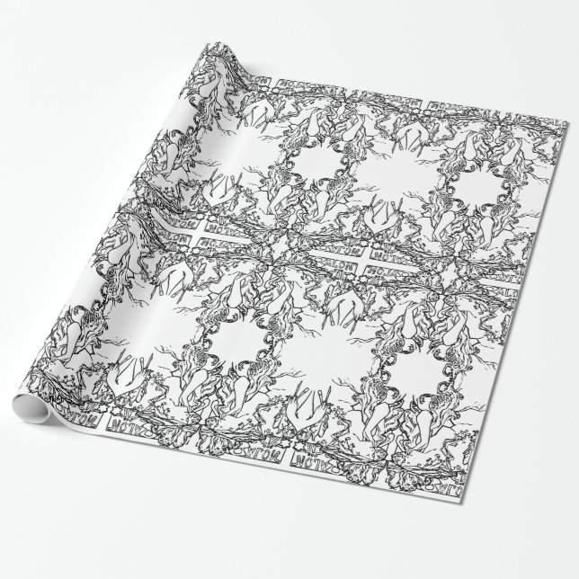 Art nouveau Alphonse Mucha salon svartvit Presentpapper (Utrullad)