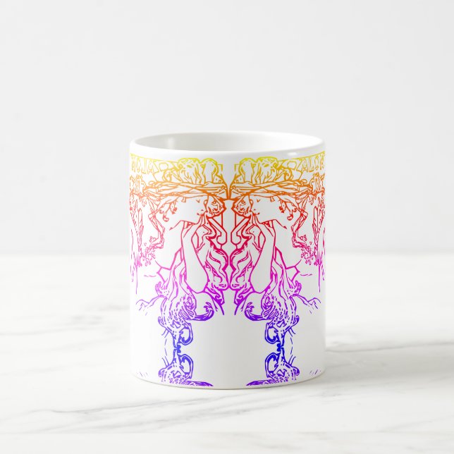 Art nouveau Alphonse Mucha salonkvinna färgad Kaffemugg (Center)
