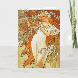Art nouveau Alphonse Mucha Vår Greeting Card Kort