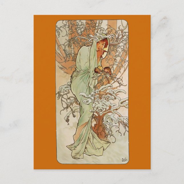 art nouveau - Alphonse Mucha - Vinter Vykort (Framsida)
