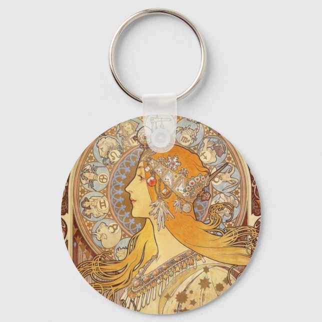 Art nouveau Alphonse Mucha Zodiac Nyckelring (Framsida)