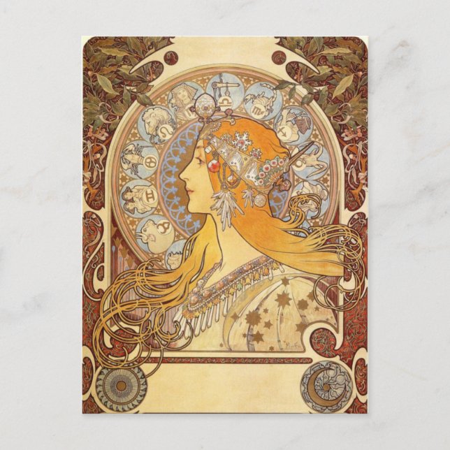 art nouveau Alphonse Mucha Zodiac-vykort Vykort (Framsida)
