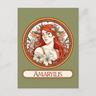 Art nouveau Amaryllis Woman Vykort