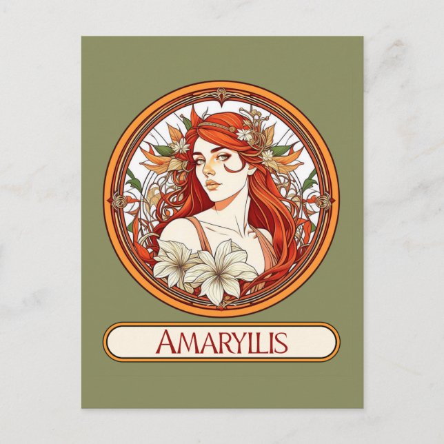 Art nouveau Amaryllis Woman Vykort (Framsida)
