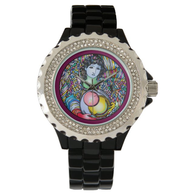 Art Nouveau Angel On Stained Glass Armbandsur (Framsida)