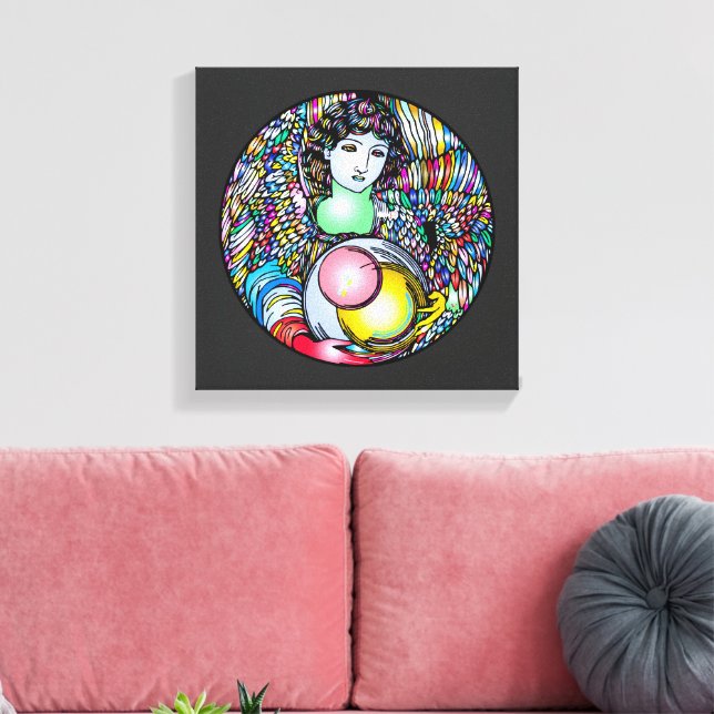Art Nouveau Angel On Stained Glass Canvastryck (Insitu (Vardagsrum))