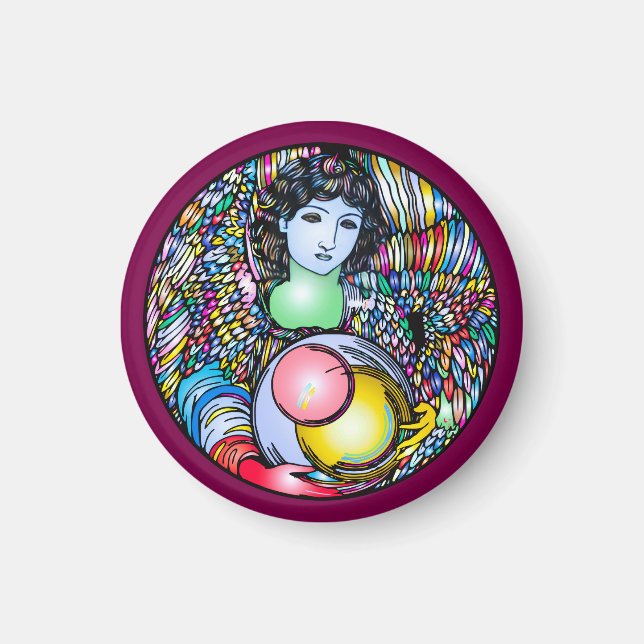 Art Nouveau Angel On Stained Glass Magnet (Framsidan)