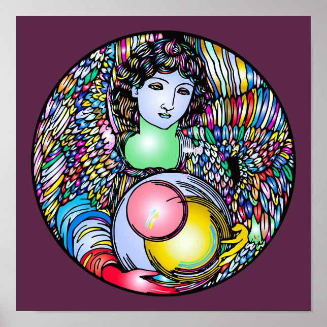 Art Nouveau Angel On Stained Glass Poster (Framsidan)