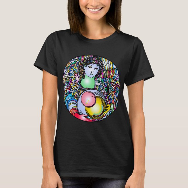 Art Nouveau Angel On Stained Glass T Shirt (Framsida)