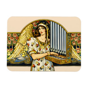 Art Nouveau Ängel Orgelspelare Vintage Musik Magnet